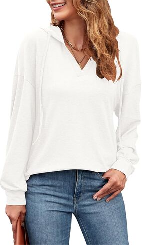MOLERANI Women Sweatshirt V Neck Lightweight Hoodies Pullover Long Sleeve Drawstring Tops Casual Loose Fashion Clothing in Saudi Arabia