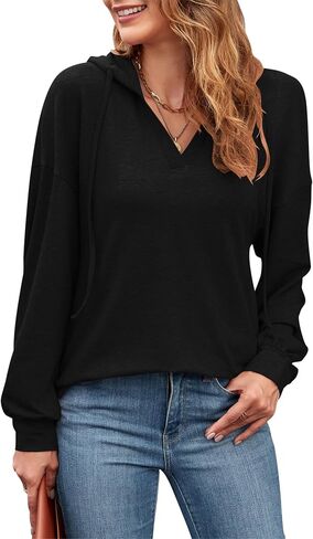 MOLERANI Women Sweatshirt V Neck Lightweight Hoodies Pullover Long Sleeve Drawstring Tops Casual Loose Fashion Clothing in Saudi Arabia