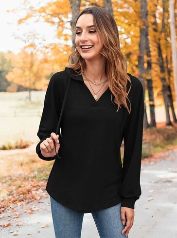 MOLERANI Women Sweatshirt V Neck Lightweight Hoodies Pullover Long Sleeve Drawstring Tops Casual Loose Fashion Clothing in Saudi Arabia