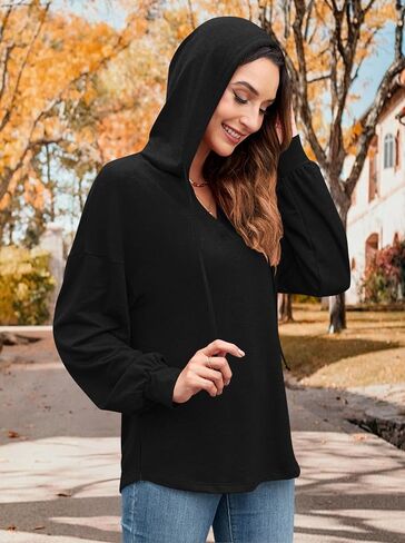 MOLERANI Women Sweatshirt V Neck Lightweight Hoodies Pullover Long Sleeve Drawstring Tops Casual Loose Fashion Clothing in Saudi Arabia
