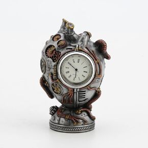 Veronese Design 4 3/8 Inch Tall Steampunk Style Titanium Heart Pacemaker Clock Cold Cast Resin Figurine Steel Finish Desktop Decor Collectibles