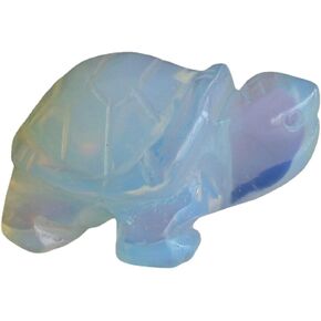 Hand Carved Gemstone Crystal Tortoise Turtle Figurine Animal Statue Carving Office Home Decor Collections 1.5'' (White opalite)