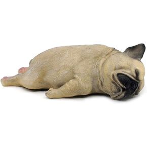 Comfy Hour Doggyland Collection, Miniature Dog Collectibles 5" Sleeping Pug Figurine, Realistic Lifelike Animal Statue Home Decoration, Fawn Brown, Polyresin
