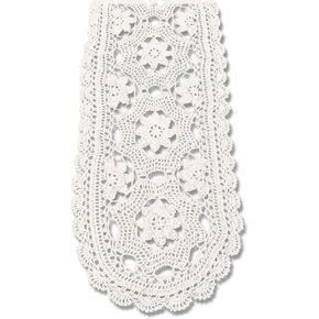 KEPSWET Cotton Floral Oval Handmade Crochet Lace Table Runner Beige (12x48 inch)