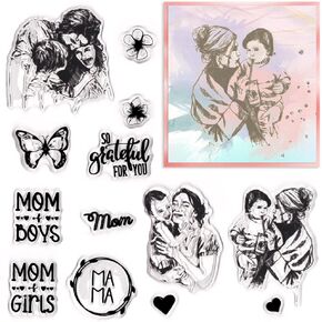 Mother's Day Clear Stamps for Card Making Mom's Day Clear Stamp Blessing Words with Sentiments Transparent Silicone Stamps for DIY Scrapbooking Supplies Embossing Paper Card Album Decoration Crafts