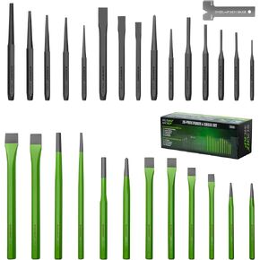 SUNHZMCKP 28-Piece Heavy Duty Punch and Chisel Set, Including Taper Punch, Cold Chisels, Pin Punch, Center Punch, Made of Chrome Vanadium Steel, with Storage Pouch, for Removing Repair Tool