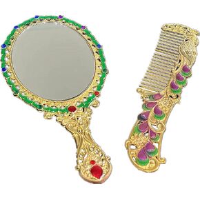 تانغ سونغ 1 مجموعة خمر قصر نمط روز مشط ومرآة هدية مجموعة مستحضرات التجميل ماكياج مرآة جوهرة (الذهبي) in Kuwait