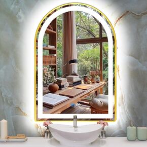 16 x 24 Inch Gold LED Arch Vanity Mirror for Bathroom Wall Table Desk Arch Vanity Mirror with Lights Anti Fog 3 Color Dimmable 24 Gold Arched Lighted Mirror Arch Makeup Smart Light up Mirror