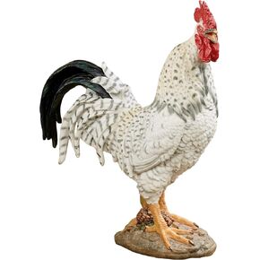 Touch of Class Wild Rooster Table Sculpture | White, Black Tail Feather | Chicken Statue Kitchen Decor | Art for Tabletop, Office Desk |