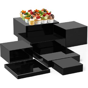 Leinuosen 7 Pcs Acrylic Display Box Clear Acrylic Cube 5 Sided Acrylic Box with Hollow Bottom Food Risers for Buffet Table Nesting Acrylic Stands for Display Storage, Square, 7 Size