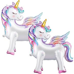 Foilswirl 4 Pcs 26 Inch Self Standing Unicorn Balloons 3D Rainbow Unicorn Party Supplies Foil Unicorn Party Decorations for Themed Party Wedding Engagement