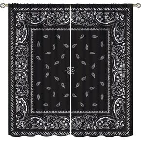 Bandana Curtains White Floral Paisley Black Bandana Pattern Abstract Blackout Rod Pocket Curtains for Bedroom Living Room Kitchen Decor Thermal Insulated Window Drapes 2 Panel Set 42x45 Inch