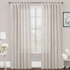 FantasDecor Linen Sheer Curtains 108 inch Length 2 Panels Tab Top for Living Room Bedrrom Light Filtering Window Drapes Neutral Country Rustic Farmhouse Boho Shades, White