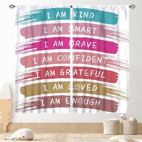Rainbow Curtains for Girls Bedroom, Boho Rianbow Quotes Inspirational Motivational Positive Colorful Pastel Window Drapery for Baby Kids Living Room Toddler Nursery Classroom 2 Panels, 42"x45" Inch