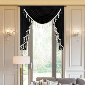 VOGOL Blue Velvet Kitchen Valance, Decorative Waterfall Curtain for Living Room Guest Room Windows, 59 Inch Wide Rod Pocket, 1 Panel