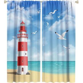 Ocean Beach Curtains,Summer Seaside Scene Tropical Palm Tree Beach Blue Sky Seascape Curtains for Bedroom Living Room Kitchen Window Drapes 2 Panel Set,Total Size 42" x 45"