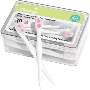 cleaings® Mini Brushes-Disposable Toothbrushes with Double Cleaning Beads Toothpaste and Pick for Work or Travel, 20 Count-Mixed Flavor（Pack of 1）