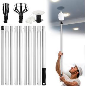 Light Bulb Pole Changer, 12FT High Ceilings & Recessed Lights Bulb Replacement Tool, Extension Pole Light Bulb Changer with Baskets and Suction Cup(Orange)