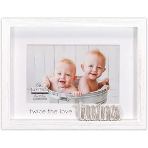 Malden International Designs Twice The Love Twins 4x6 White Expressions Metal Attachment Matted Picture Frame