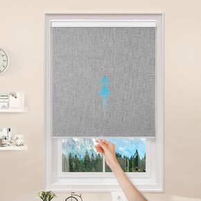 GENIMO 100% Blackout Roller Window Shades, Window Blinds Cordless with Thermal Insulated, UV Protection Fabric, Mini French Door Blinds for Home, Office, Bedroom, Easy to Install, Grey, 32" W X 75" H