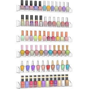 30 Inch Clear Nail Polish Wall Rack with Removable End Caps Set of 6, Acrylic Nail Polish Organizer Wall Mounted,Nail Polish Sorage Shelves for 192 Bottles (30 Inch)