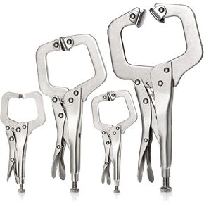 4 Pcs Locking C Clamp Set, Locking Pliers with Fixed and Swivel Pads, 6 Inch, 9 Inch, 11 Inch, Metal Tools Welding Clamps for Home Farm
