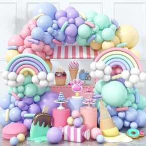 165 Pcs Pastel Balloon Garland Kit, Rainbow Unicorn Party Balloon Arch Kit, Colorful Candy Macaron Balloons Differents Sizes 18/12/10/5 Inches for Baby Shower Wedding Girl Birthday Party Decoration