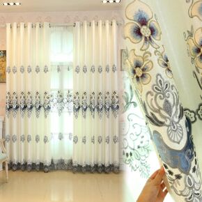Amidoudou 1 Pair European Luxury Embroidered Curtains for Living Room Bedroom (Yellow,51x84 Inch)