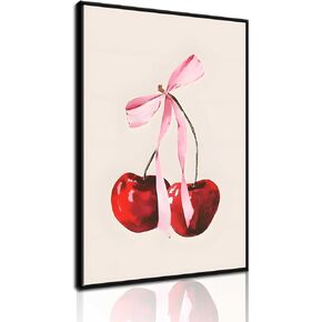 ZLYARTMP Red Cherry Wall Art Trendy Preppy Feminine Poster Picture Vintage Minimalist Fruit Bow Painting Coquette Feminine Canvas Print for College Apartment Decor Pink Room Girly Wall Decor Unframed
