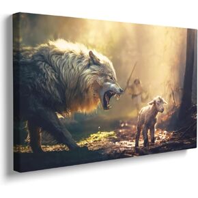 GUBIYU Jesus and Lamb Canvas Wall Art Jesus Running After Lost Lamb Picture Christian Wall Art Decor Jesus Canvas Print Christian Home Decor Christian Posters Jesus Pictures for Bedroom 12"X16"