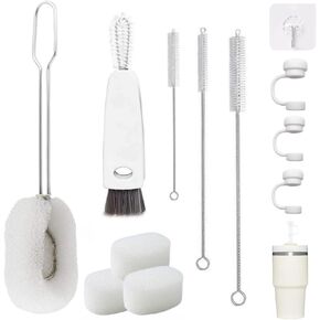 12Pcs Bottle Brush Replaceable Sponge Heads Cup Lid Cleaning Brush Straw Cleaner Brush Straw Covers Set, Kicthen Cup Lid, Bottle, Straws Cleaning Tool with Dustproof Straws Caps