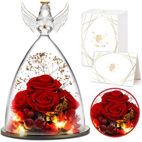ييباي هدايا زهور محفوظة للنساء، تمثال ملاك مع وردة وضوء، مثالي للكريسماس والذكرى السنوية والزفاف وعيد الحب وعيد الميلاد وعيد الشكر للنساء in Kuwait