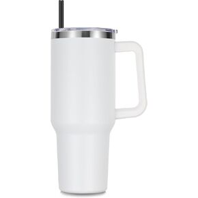 DOMICARE 40 oz Tumbler with Handle and Straw, Stainless Steel Tumbler with Lid and Straw, Reusable Vacuum Insulated Cup, Travel Coffee Mug, Black, 1Pack