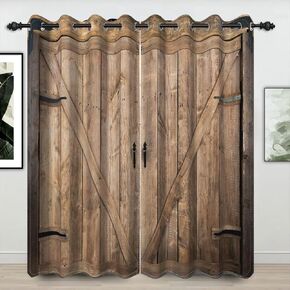Wooden Barn Door Blackout Curtains for Living Room Decoration Rustic Farmhouse Vintage Country Garage Western Bedroom Window Drapes Treatment Fabric Set of 2 Panels, 52x63 Inch