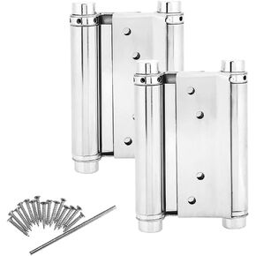 Double Action Spring Hinges 6inch Stainless Steel Self Closing Hinges Double Door Hinges for Cafe Saloon Pub Swinging Doors, Including Pins and Screws, 2-Pack