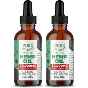 Pure wellness Hemp Seed Oil Drops Peppermint Flavor for Improved Cognitive Function, Omega 3 6 9 Fatty Acids, Organic, Non-GMO, Vegan (30,000mg 2-Pack)