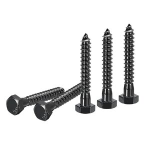 3/8" x 1-1/2" Hex Lag Bolts - 10 Pack - for Woodworking, Furniture - 304 Stainless Steel Full Thread Hexagon Head Lag Screws for Wood - Black