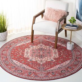 SAFAVIEH Tucson Collection Area Rug - 6' Round, Red & Pink, Persian Design, Non-Shedding Machine Washable & Slip Resistant Ideal for High Traffic Areas in Living Room, Bedroom (TSN139R)