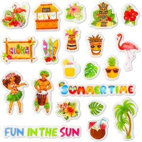 Whaline 38 Pieces Summer Thick Gel Clings Beach Hawaiian Tropic Gel Decals Reusable Hello Summer Flip Flops Ice Cream Window Gel Stickers for Pool Party Home Classroom Nursery Summer Party Supplies