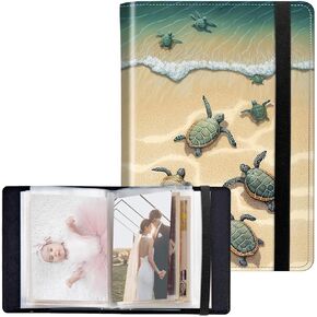Photo Album 4x6 Photos - 120 Photos PU Leather Cover with Strong Elastic Band, Small Photo Pictures Album Birthday Christmas Photo Albums Family Wedding, Beach Turtle