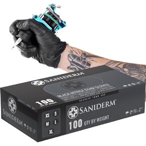 Saniderm Nitrile Tattoo Gloves - Box of 100 – Durable 4.5 mil, Powder-Free, Latex-Free Disposable Tattoo Gloves