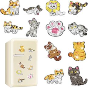 Vcekract 12 PCS Diamond Painting Refrigerator Magnets, Cat Diamond Painting Kits for Adults, Diamond Art Kits for Home Decor, Small Diamond Art Crafts
