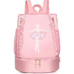 Ballet Dance Backpack with Separate Shoe Compartment,Cute Ballet Dance Bag,Ballerina Bag for Dance,Tutu Dress Dance Bag,Waterproof Small Duffle Bag for Girl (Purple)