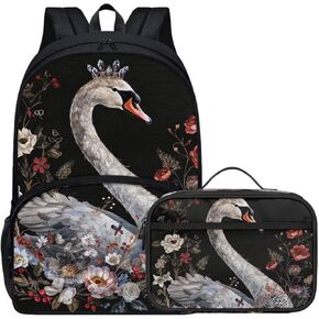 Animal Print Backpack Set for Girls Blue Floral Bird Parrot Backpack with Lunch Box Elementary Student Outing Daily Lightweight 17 Inch Bookbag Cute School Bag
