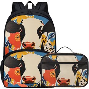 Animal Print Backpack Set for Girls Blue Floral Bird Parrot Backpack with Lunch Box Elementary Student Outing Daily Lightweight 17 Inch Bookbag Cute School Bag