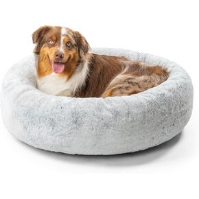 Best Friends by Sheri SnuggleSoft Faux Rabbit Fur Memory Foam Calming Donut Bed for Dogs and Cats, Grey, 30" x 30"
