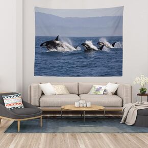 Shrahala Whale Seattle Wall Tapestry, Orca Whales Seattle Washington Wall Hanging Large Tapestry Decorations Tablecloth Bedroom Living Room Dorm(39.4 x 59.1 Inches)