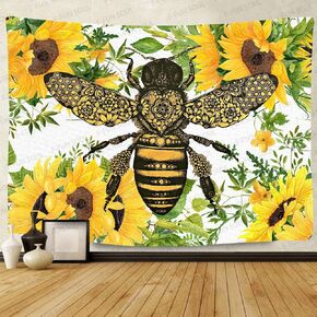 F-FUN SOUL Hippie Bee Tapestry, Large 80x60inches Soft Flannel, Sunflower Watercolor Art Tapestries Wall Hanging for Children Bedroom Living Room Decor Party Banner GTZYFS238