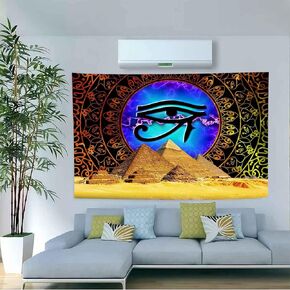 Aidatain Pyramid Tapestry Egyptian Eye of Horus Wall Hanging Bohemian Gold Mandala Ancient Mythology Flannel Large Size 80" 60" Tapestries for Bedroom Livingroom Dorm Room GTLMAT169