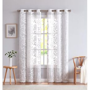 Embroidered Sheer Curtains Curtains for Bedroom Non Black Out Curtains Room Decor Floral Linen Curtains Bedroom Curtains Grommet Curtains 84 Inches Long 38 Inch Set of 2 Curtains Panels in White